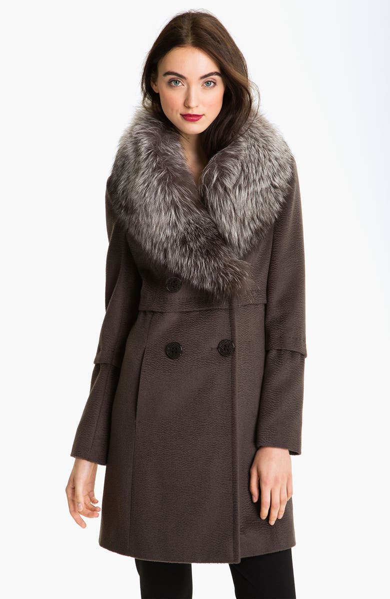 Elie Tahari Double Breasted Coat with Genuine Fox Fur Collar | Nordstrom