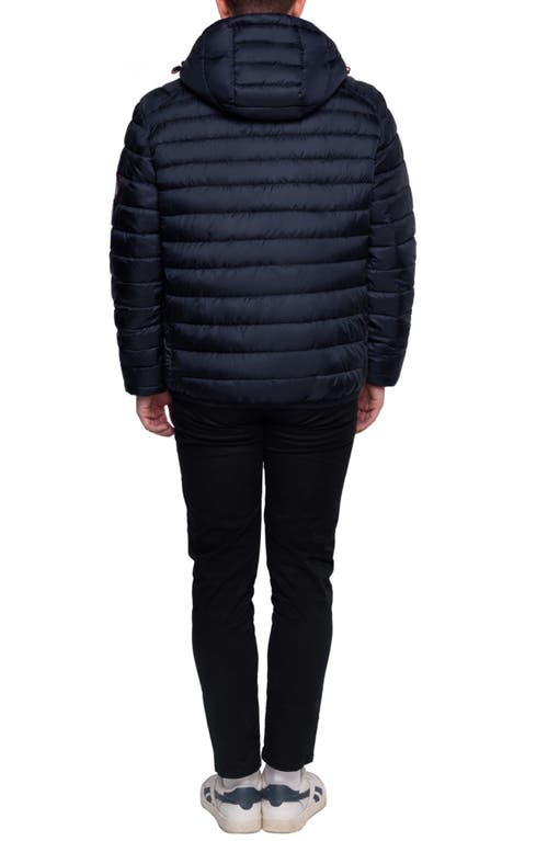 Rokka&rolla Lightweight Quilted Hooded Puffer Jacket In Night Sky/bright White/red