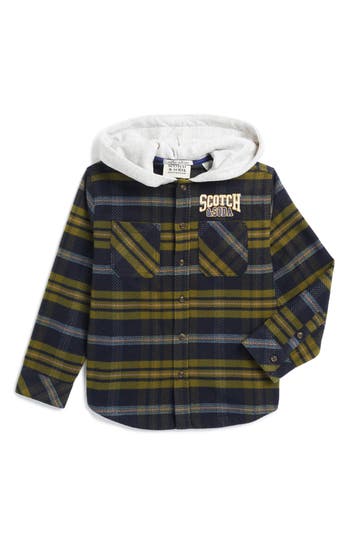 Scotch & Soda Kids' Yarn Dyed Hooded Shirt Jacket In Navy