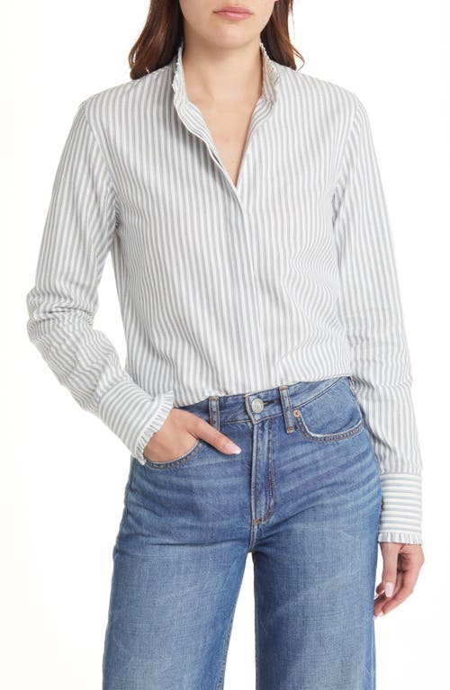 rag & bone Jordan Stripe Ruffle Cotton Button-Up Shirt in Blue Stripe