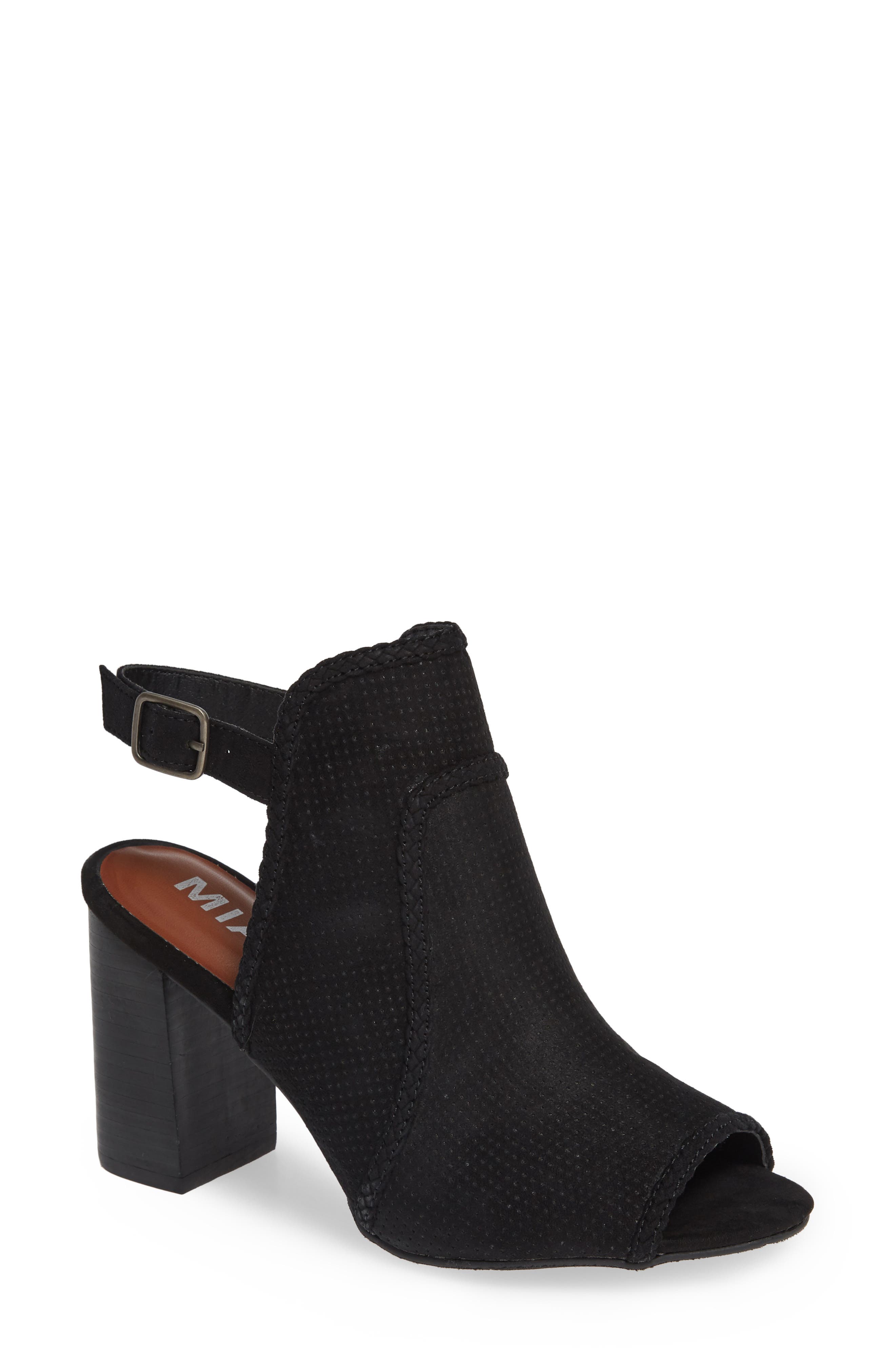 Mia Pat Perforated Open Toe Bootie- Black