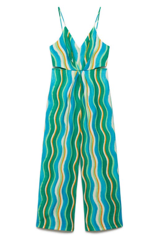 Mango Long Printed Jumpsuit Green In Green