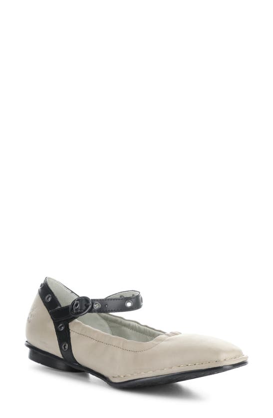 Fly London Bewi Ankle Strap Flat In Taupe/ Black Velvet