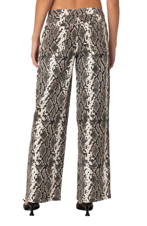 Shop Edikted Snakeskin Print Low Rise Wide Leg Jeans