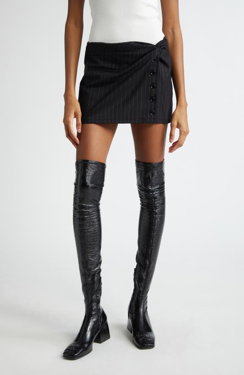 Courrèges Twist Snap Pinstripes Wool Miniskirt In Black