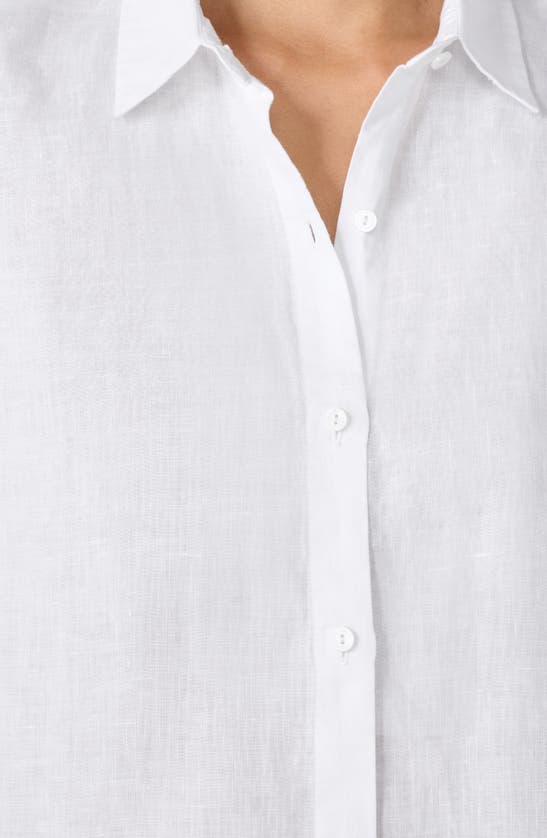 Shop Eileen Fisher Classic Sleeveless Organic Linen Button-up Shirt In White