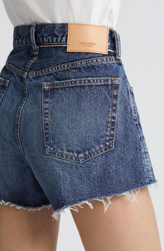 Shop Moussy Vintage Ford High Waist Denim Cutoff Shorts In Dark Blue