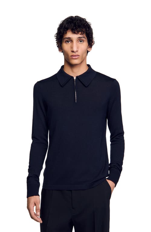 Shop Sandro Knit Polo Sweater In Navy Blue