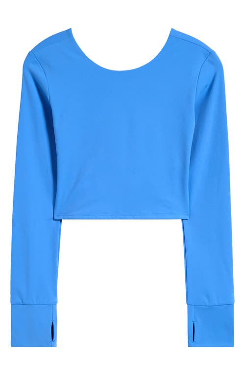 Shop Zella Girl Kids' Long Sleeve Twist Cutout Crop T-shirt In Blue Lapis