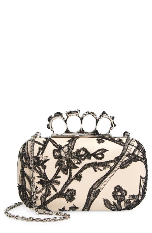 Shop Alexander Mcqueen Floral Embroidered Four-ring Box Clutch In Calico/black