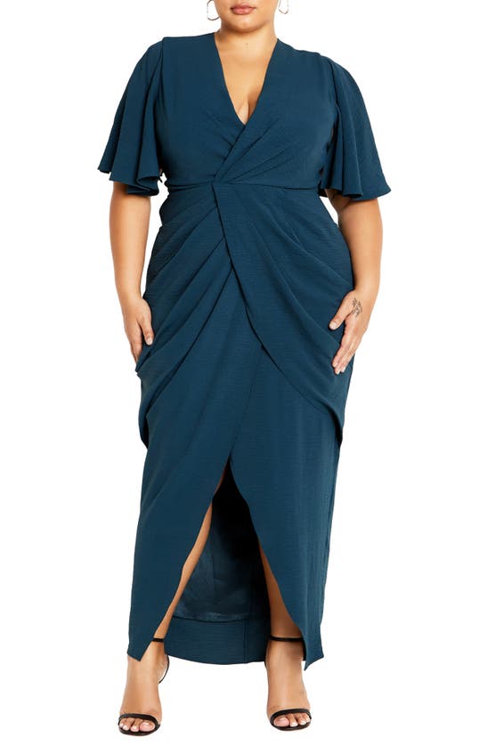 Shop City Chic Braelynn Textured Crepe Maxi Dress In Emerald