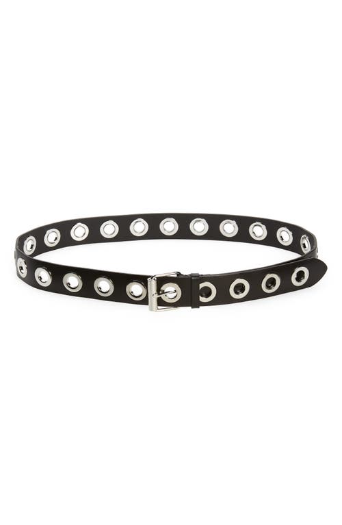 AllSaints Eyelet Leather Belt in Black/Shiny Nickel at Nordstrom, Size Small