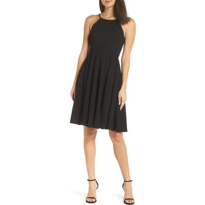 Lulus Halter Neck A-Line Cocktail Dress, Black