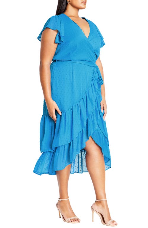 City Chic Clip Dot Wrap Front Dress In Cornflower