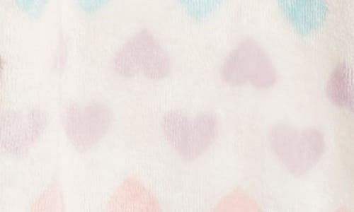 Nordstrom Kids' Print Fleece Hooded Robe In Ivory Egret Pastel Hearts