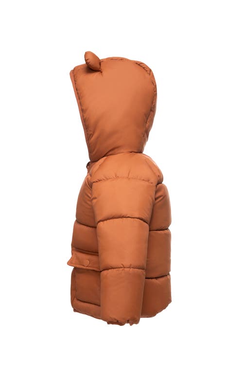 Shop Rokka&rolla Baby Fleece Lined Bear Puffer Jacket In Orange