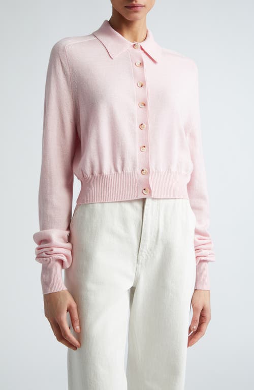 Shop Sportmax Virgin Wool Cardigan With Removable Faux Fur Collar In Pink