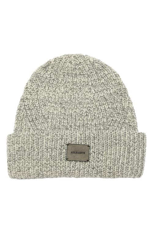 Shop Allsaints Marled Wool Blend Rib Cuff Beanie In Grey Marl/chalk