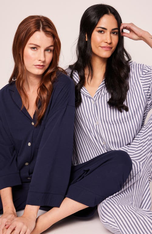 Shop Petite Plume Olivia Wide Leg Pima Cotton Pajamas In Navy