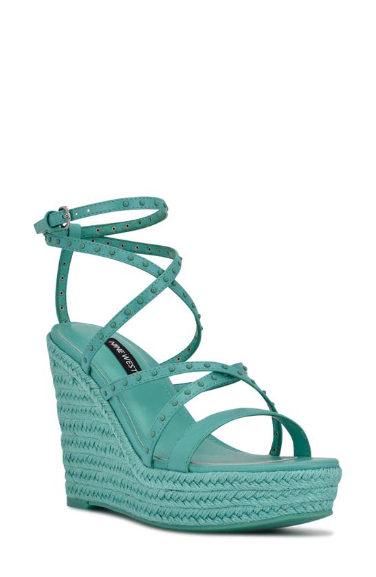Nine West Hunda Espadrille Platform Wedge Sandal In Cyan Green