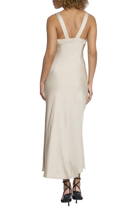 Maggy London Draped Asymmetric Cowl Neck Gown In Champagne