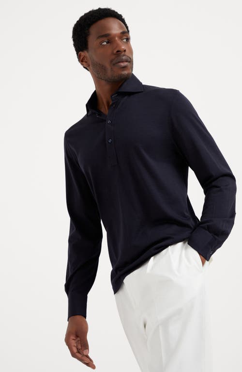 Shop Brunello Cucinelli Jersey Polo Shirt In Navy Blue