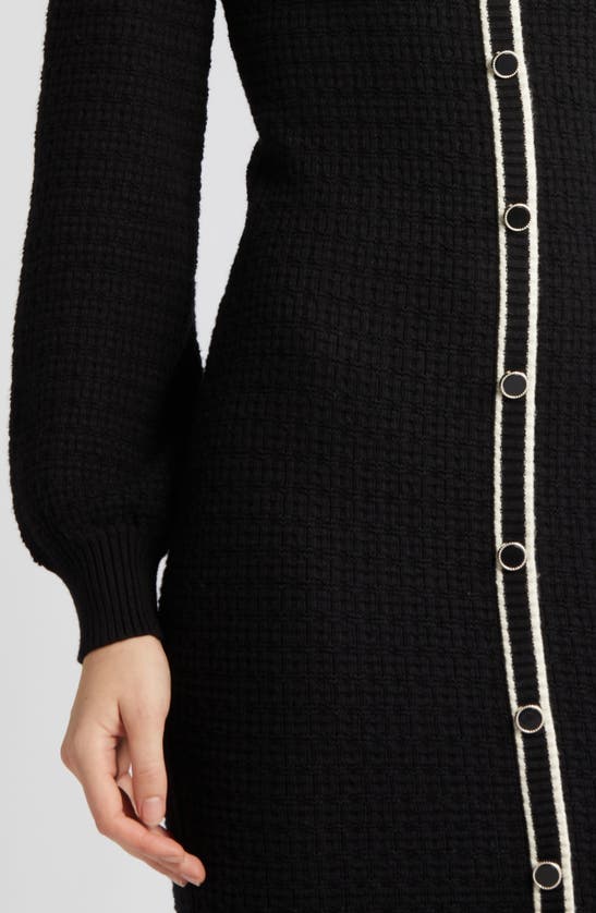 Zoe And Claire Long Sleeve Tweed Minidress In Black
