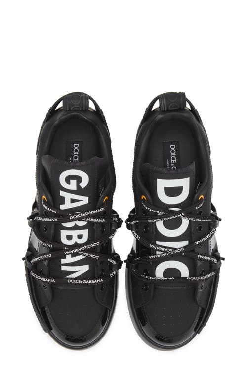 Dolce & Gabbana Black Calfskin And Patent Leather Portifino Sneakers