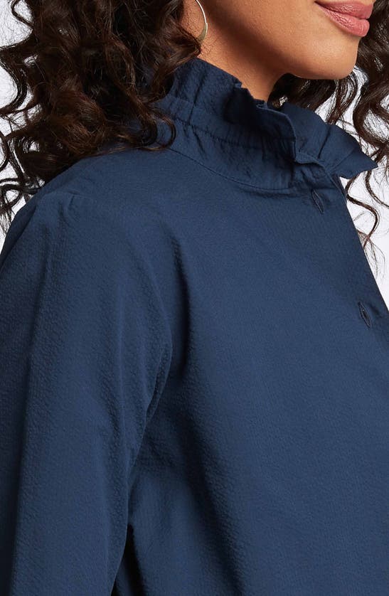 Shop Foxcroft Carolina Seersucker Button-up Shirt In Navy