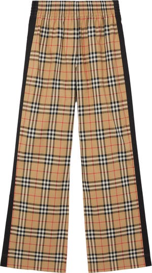 BURBERRY: wide-leg pants in check silk - Brown