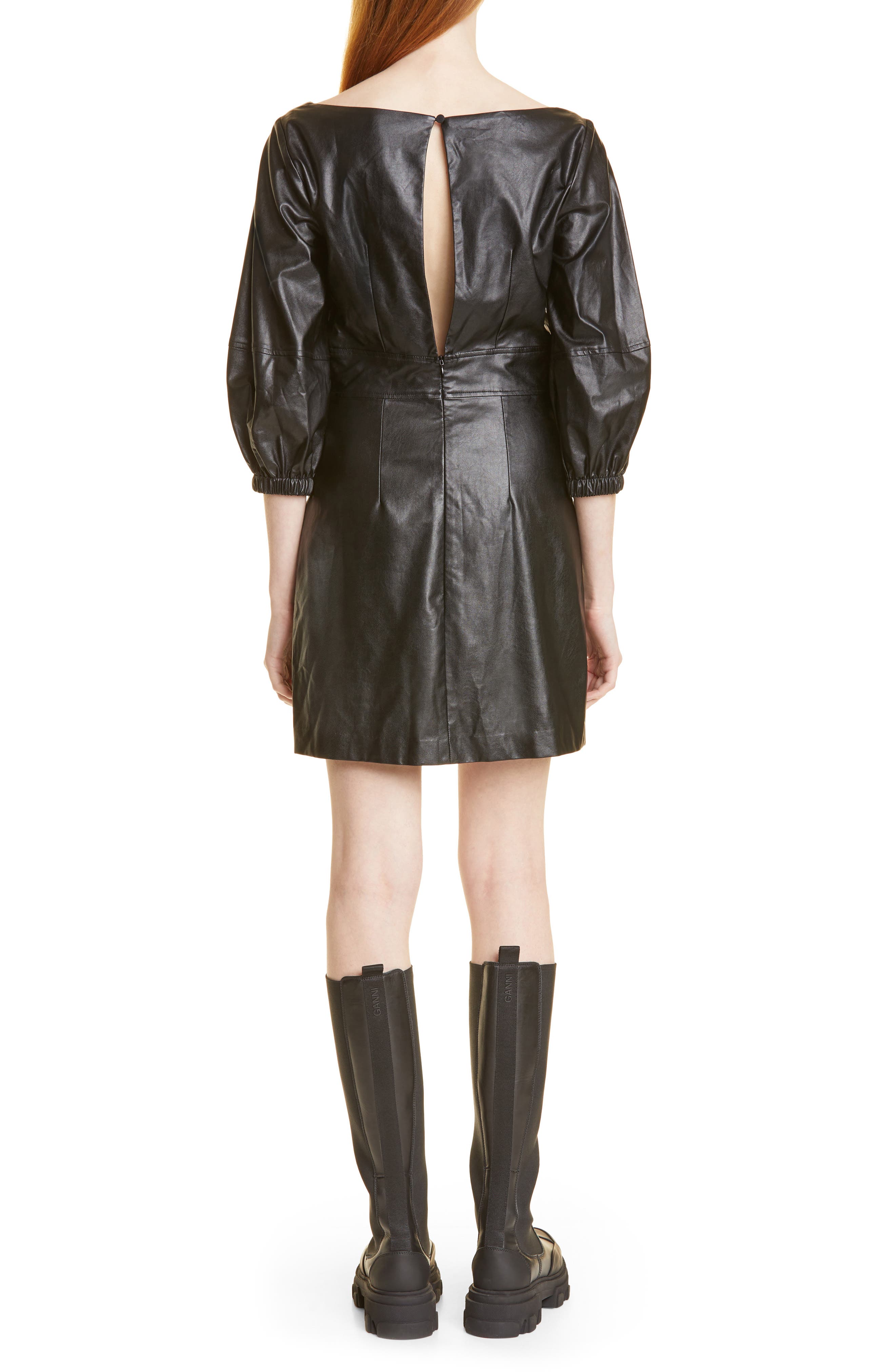 Ba Sh Faux Leather Puff Sleeve Dress Nordstrom