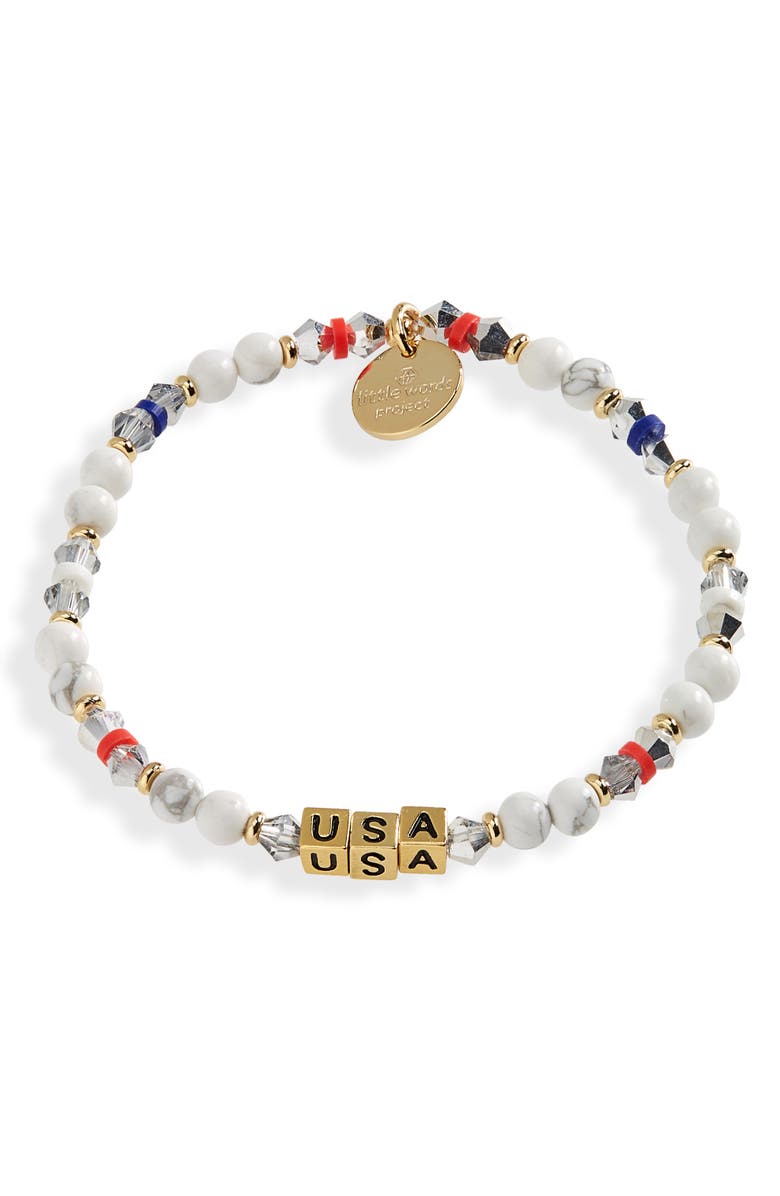 LITTLE WORDS PROJECT Team USA Stretch Bracelet, Main, color, SILVER-WHITE GOLD