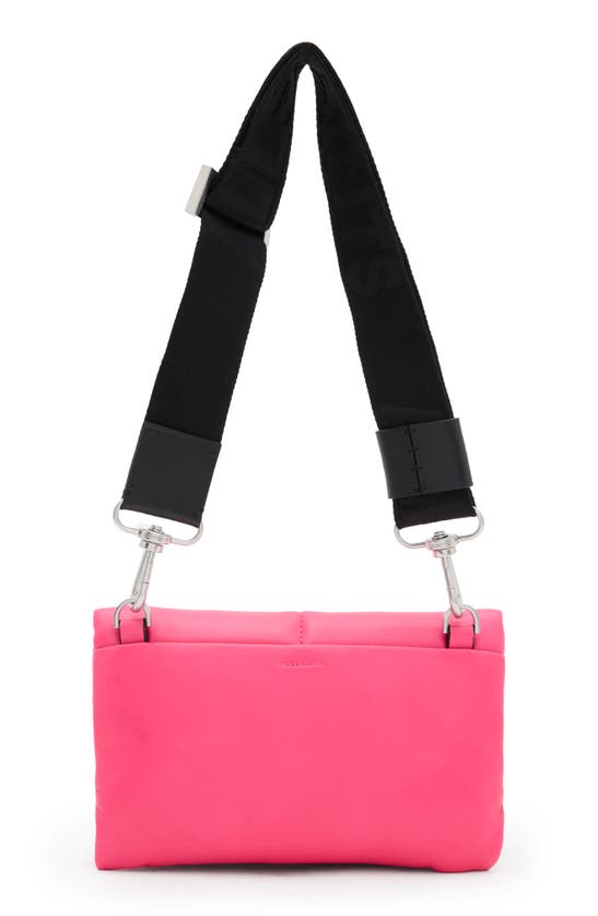 Shop Allsaints Ezra Logo Strap Leather Crossbody Bag In Hot Pink