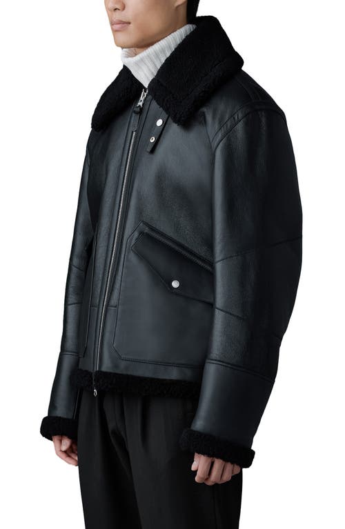 Shop Mackage Atlas Genuine Shearling Lined Leather Bomber Jacket In Black