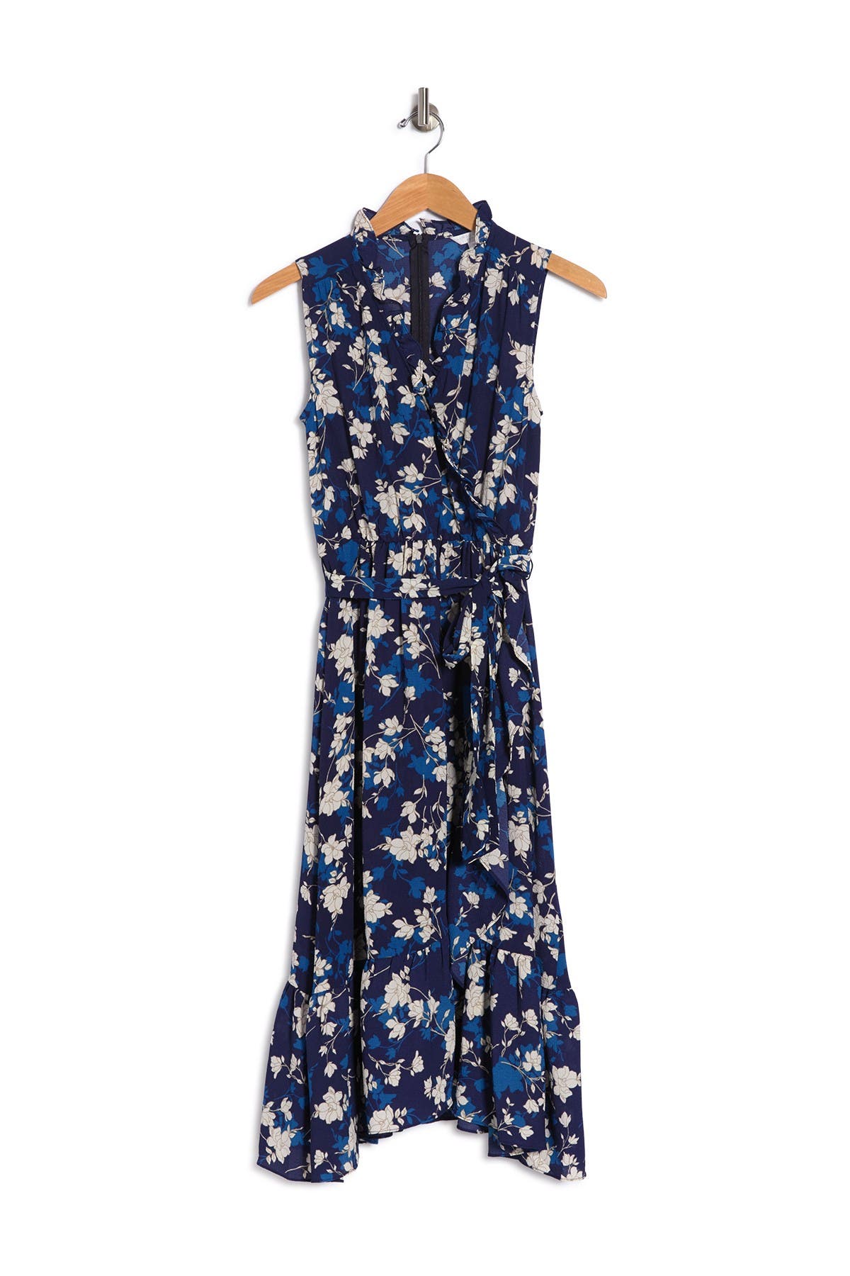 London Times Ruffle Trim Floral Print Dress In Navy/blue | ModeSens