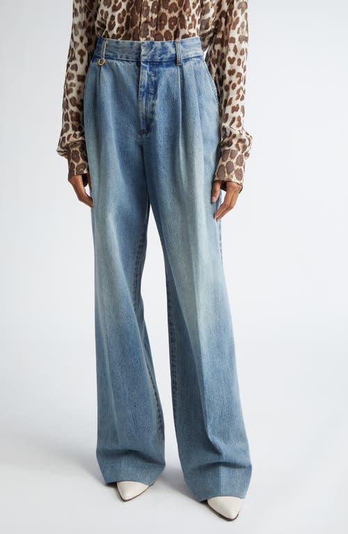 Shop Zimmermann Illustration Pleated Wide Leg Jeans In Neptune