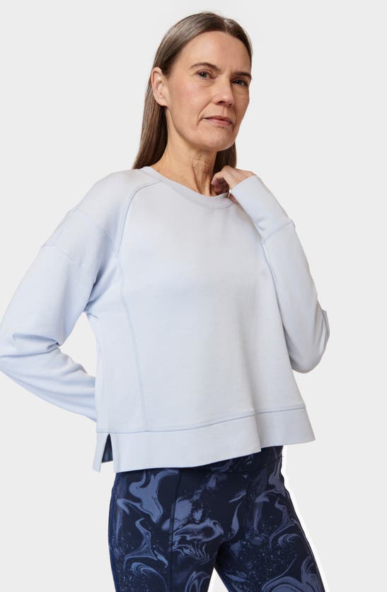 Shop Sweaty Betty After Class Cotton Blend Crop Sweatshirt In Salt Blue