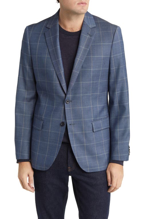 Windowpane Check Wool Blazer in Blue