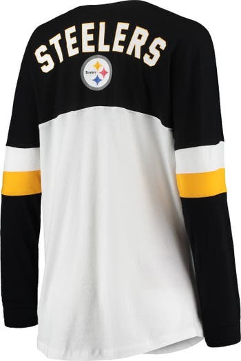 New Era Women's New Era White/Black Pittsburgh Steelers Athletic Varsity  Lace-Up V-Neck Long Sleeve T-Shirt