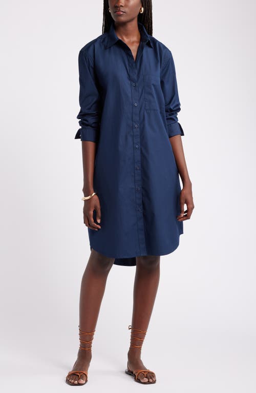 Shop Nordstrom Long Sleeve High-low Shirtdress In Navy Blazer