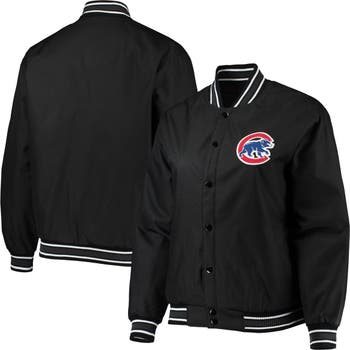 JH DESIGN Women's JH Design Black Chicago Cubs Plus Size Poly Twill  Full-Snap Jacket