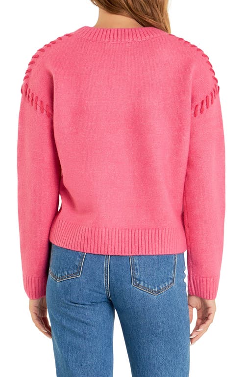 English Factory Whipstitch Accent Crewneck Sweater In Pink/fuchsia