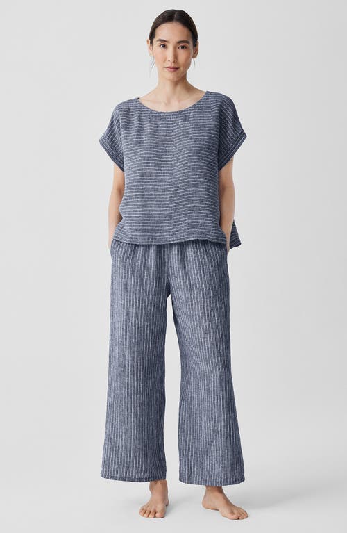 Eileen Fisher Linen Wide Leg Ankle Pants In Ocean