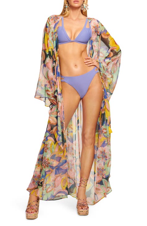 Austin Floral Long Sleeve Sheer Cover-Up Dress