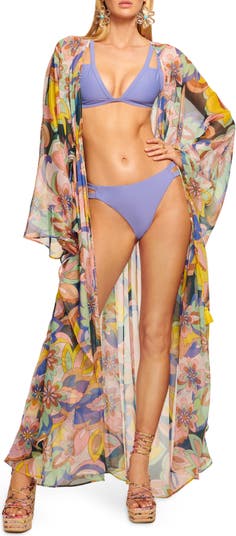 Ramy Brook Austin Floral Long Sleeve Sheer Cover-Up Dress