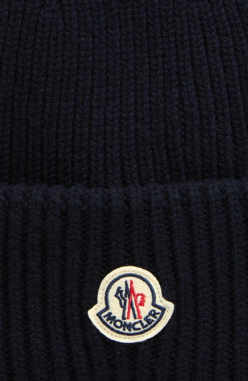 Shop Moncler Logo Cuff Virgin Wool & Cashmere Blend Beanie In Navy Blue