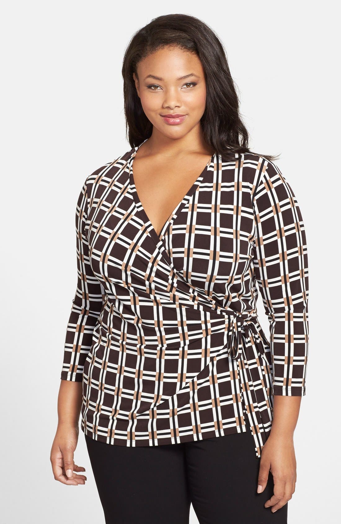 Anne Klein Geo Print Faux Wrap Top (Plus Size) Nordstrom