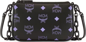 MCM Splash Logo Fuchsia Pink Smooth Leather Mini Pouch Crossbody