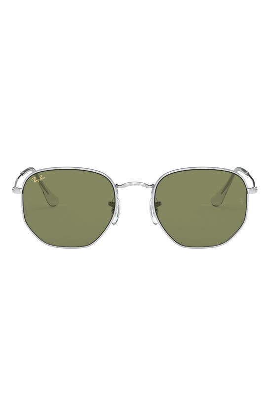 Ray Ban Blue Light Blocking 51mm Round Optical Glasses In Silver/ Bottle Green