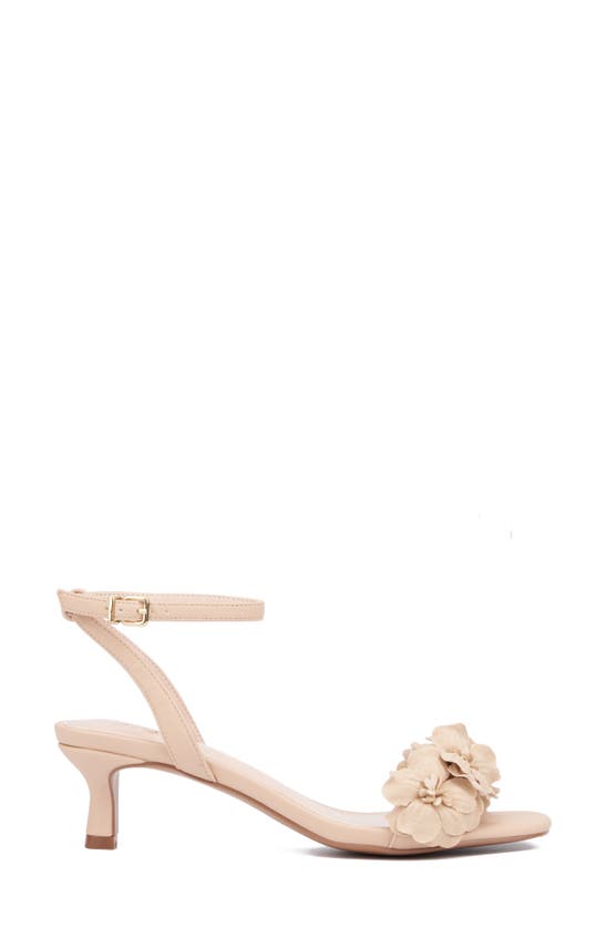 New York And Company Gwendolyn Flower Strap Sandal In Beige